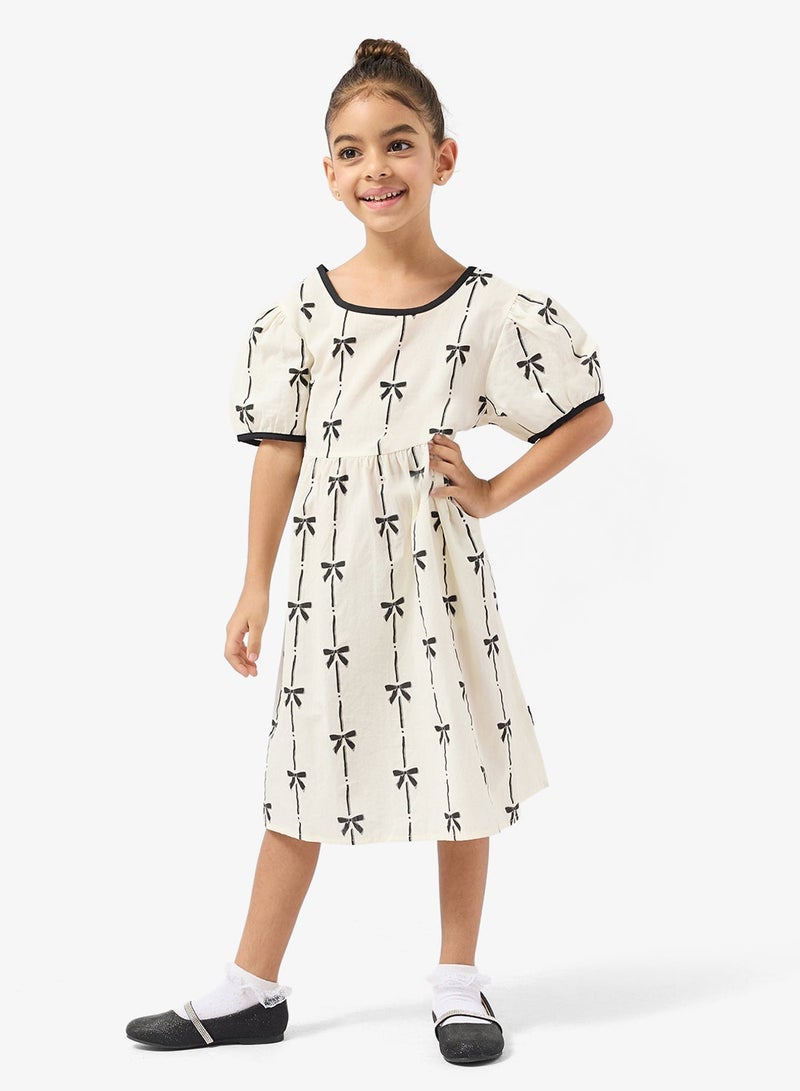 Pinata Bow Print Puff Sleeve Dress - Image 1